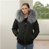 wholesale fashion ladies gray faux fur lining hooded jacket