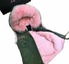 elegant coat women short army green fur vest with pink fur liner