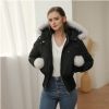short down coat white pompoms puffer jacket for ladies warm